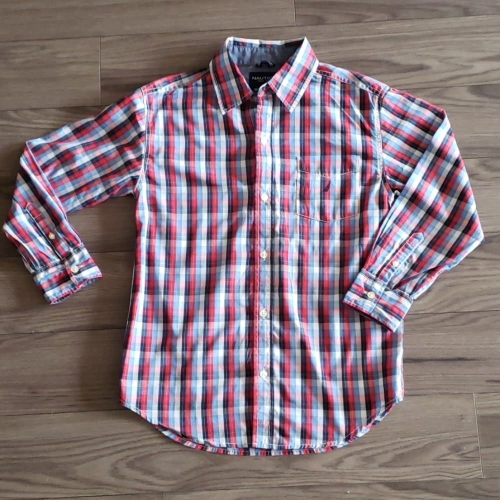 Boys 10/12 Nautica Red/White/Blue Button Down